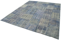 Kırk Yama Mavi Patchwork Pamuk Yün El Dokuma Halısı 244x298 Agacan
