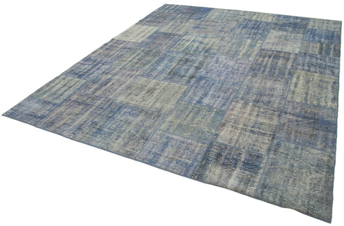 Kırk Yama Mavi Patchwork Pamuk Yün El Dokuma Halısı 244x298 Agacan