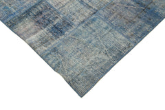 Kırk Yama Mavi Patchwork Pamuk Yün El Dokuma Halısı 244x298 Agacan