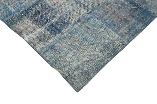 Kırk Yama Mavi Patchwork Pamuk Yün El Dokuma Halısı 244x298 Agacan