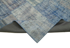 Kırk Yama Mavi Patchwork Pamuk Yün El Dokuma Halısı 244x298 Agacan