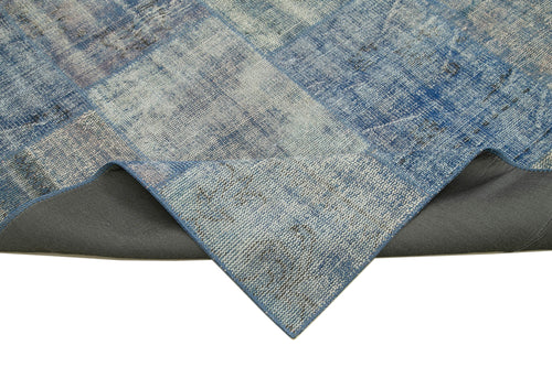 Kırk Yama Mavi Patchwork Pamuk Yün El Dokuma Halısı 244x298 Agacan