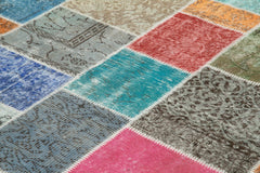 Kırk Yama Mavi Patchwork Pamuk Yün El Dokuma Halısı 250x298 Agacan