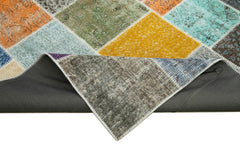 Kırk Yama Mavi Patchwork Pamuk Yün El Dokuma Halısı 250x298 Agacan