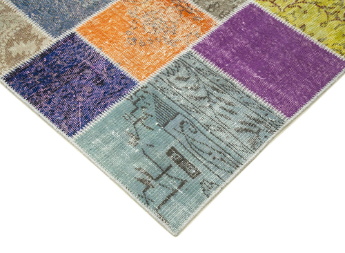 Kırk Yama Mavi Patchwork Pamuk Yün El Dokuma Halısı 249x296 Agacan