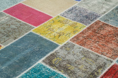 Kırk Yama Mavi Patchwork Pamuk Yün El Dokuma Halısı 249x296 Agacan