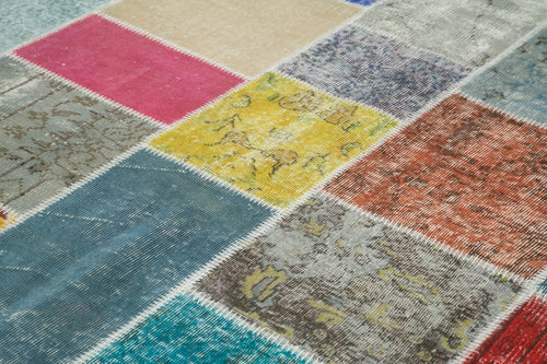 Kırk Yama Mavi Patchwork Pamuk Yün El Dokuma Halısı 249x296 Agacan