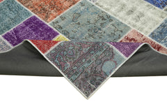 Kırk Yama Mavi Patchwork Pamuk Yün El Dokuma Halısı 249x296 Agacan