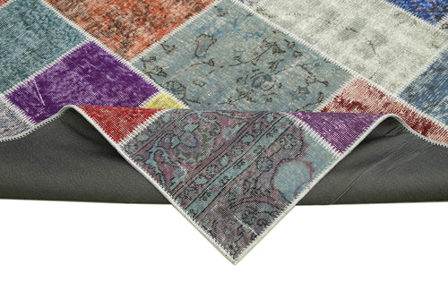 Kırk Yama Mavi Patchwork Pamuk Yün El Dokuma Halısı 249x296 Agacan
