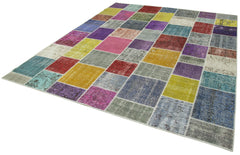 Kırk Yama Mavi Patchwork Pamuk Yün El Dokuma Halısı 250x300 Agacan
