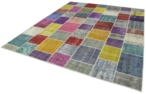Kırk Yama Mavi Patchwork Pamuk Yün El Dokuma Halısı 250x300 Agacan
