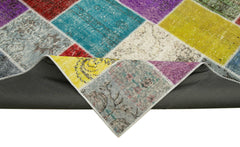 Kırk Yama Mavi Patchwork Pamuk Yün El Dokuma Halısı 250x300 Agacan