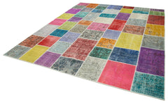 Kırk Yama Mavi Patchwork Pamuk Yün El Dokuma Halısı 251x300 Agacan