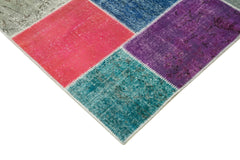 Kırk Yama Mavi Patchwork Pamuk Yün El Dokuma Halısı 251x300 Agacan