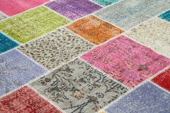Kırk Yama Mavi Patchwork Pamuk Yün El Dokuma Halısı 251x300 Agacan