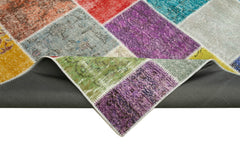 Kırk Yama Mavi Patchwork Pamuk Yün El Dokuma Halısı 251x300 Agacan