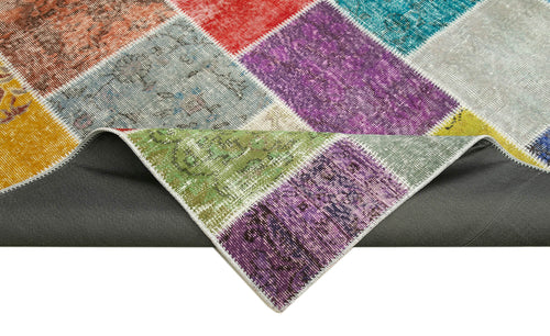 Kırk Yama Mavi Patchwork Pamuk Yün El Dokuma Halısı 251x300 Agacan