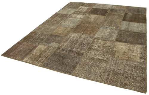 Kırk Yama Kahverengi Patchwork Pamuk Yün El Dokuma Halısı 238x304 Agacan