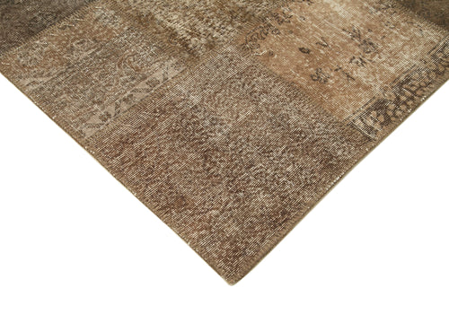 Kırk Yama Kahverengi Patchwork Pamuk Yün El Dokuma Halısı 238x304 Agacan