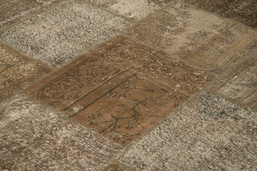 Kırk Yama Kahverengi Patchwork Pamuk Yün El Dokuma Halısı 238x304 Agacan