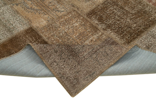 Kırk Yama Kahverengi Patchwork Pamuk Yün El Dokuma Halısı 238x304 Agacan