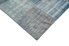 Kırk Yama Mavi Patchwork Pamuk Yün El Dokuma Halısı 245x295 Agacan