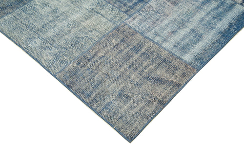 Kırk Yama Mavi Patchwork Pamuk Yün El Dokuma Halısı 245x295 Agacan