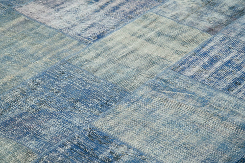 Kırk Yama Mavi Patchwork Pamuk Yün El Dokuma Halısı 245x295 Agacan