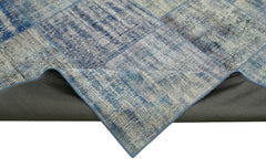 Kırk Yama Mavi Patchwork Pamuk Yün El Dokuma Halısı 245x295 Agacan