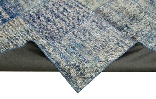 Kırk Yama Mavi Patchwork Pamuk Yün El Dokuma Halısı 245x295 Agacan