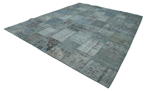 Kırk Yama Mavi Patchwork Pamuk Yün El Dokuma Halısı 300x400 Agacan