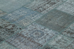 Kırk Yama Mavi Patchwork Pamuk Yün El Dokuma Halısı 300x400 Agacan