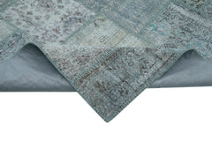 Kırk Yama Mavi Patchwork Pamuk Yün El Dokuma Halısı 300x400 Agacan