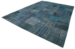 Kırk Yama Mavi Patchwork Pamuk Yün El Dokuma Halısı 297x427 Agacan