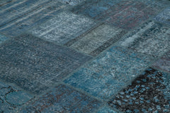 Kırk Yama Mavi Patchwork Pamuk Yün El Dokuma Halısı 297x427 Agacan