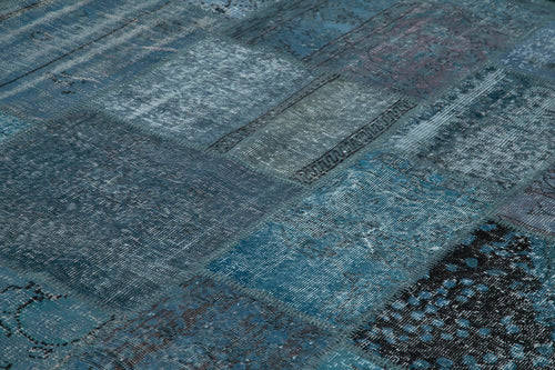 Kırk Yama Mavi Patchwork Pamuk Yün El Dokuma Halısı 297x427 Agacan