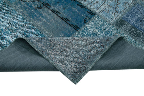 Kırk Yama Mavi Patchwork Pamuk Yün El Dokuma Halısı 297x427 Agacan
