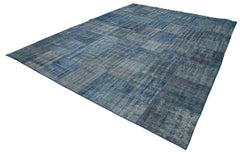 Kırk Yama Mavi Patchwork Pamuk Yün El Dokuma Halısı 294x400 Agacan