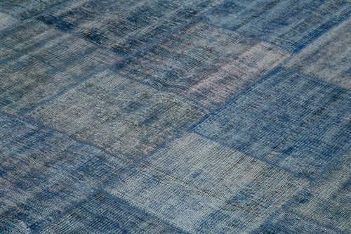 Kırk Yama Mavi Patchwork Pamuk Yün El Dokuma Halısı 294x400 Agacan