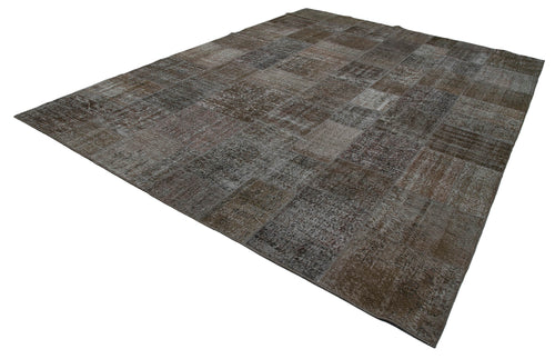 Kırk Yama Kahverengi Patchwork Pamuk Yün El Dokuma Halısı 300x400 Agacan