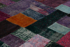 Kırk Yama Mavi Patchwork Pamuk Yün El Dokuma Halısı 292x405 Agacan