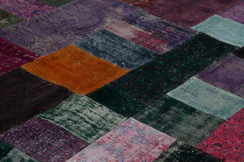 Kırk Yama Mavi Patchwork Pamuk Yün El Dokuma Halısı 292x405 Agacan