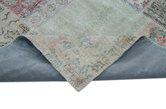 Kırk Yama Mavi Patchwork Pamuk Yün El Dokuma Halısı 301x404 Agacan