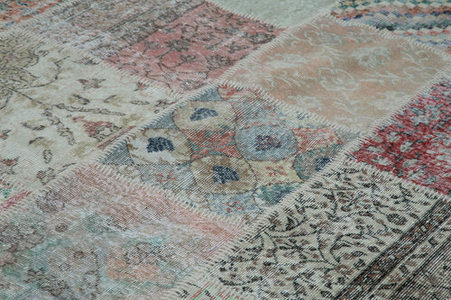 Kırk Yama Mavi Patchwork Pamuk Yün El Dokuma Halısı 300x400 Agacan