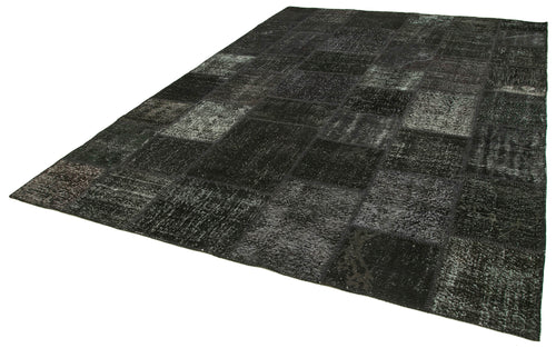 Kırk Yama Siyah Patchwork Pamuk Yün El Dokuma Halısı 250x352 Agacan