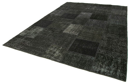 Kırk Yama Siyah Patchwork Pamuk Yün El Dokuma Halısı 250x352 Agacan