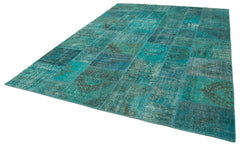 Kırk Yama Turkuaz Patchwork Pamuk Yün El Dokuma Halısı 251x351 Agacan