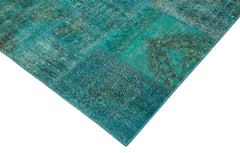 Kırk Yama Turkuaz Patchwork Pamuk Yün El Dokuma Halısı 251x351 Agacan