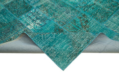 Kırk Yama Turkuaz Patchwork Pamuk Yün El Dokuma Halısı 251x351 Agacan