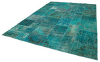Kırk Yama Turkuaz Patchwork Pamuk Yün El Dokuma Halısı 251x351 Agacan